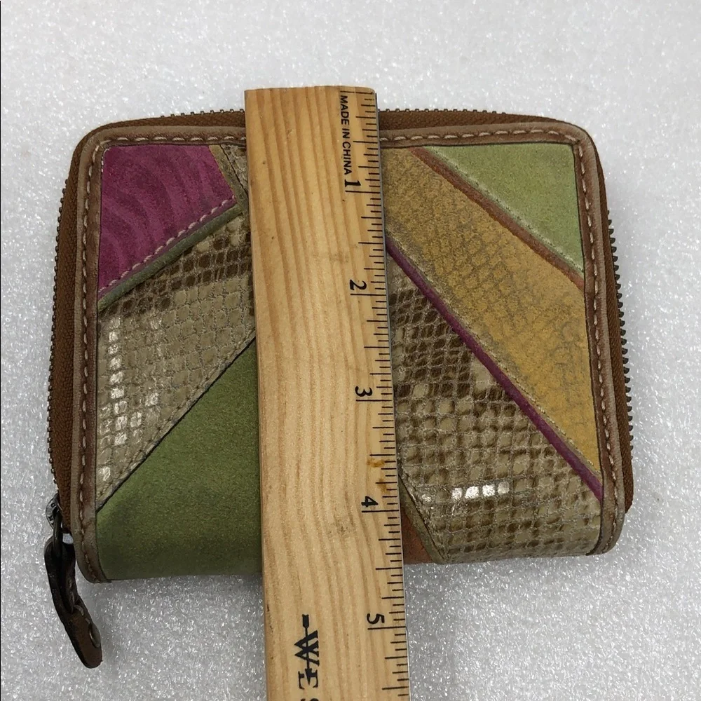 FOSSIL Wallet Brown Multicolor Patchwork Leather Zip Around